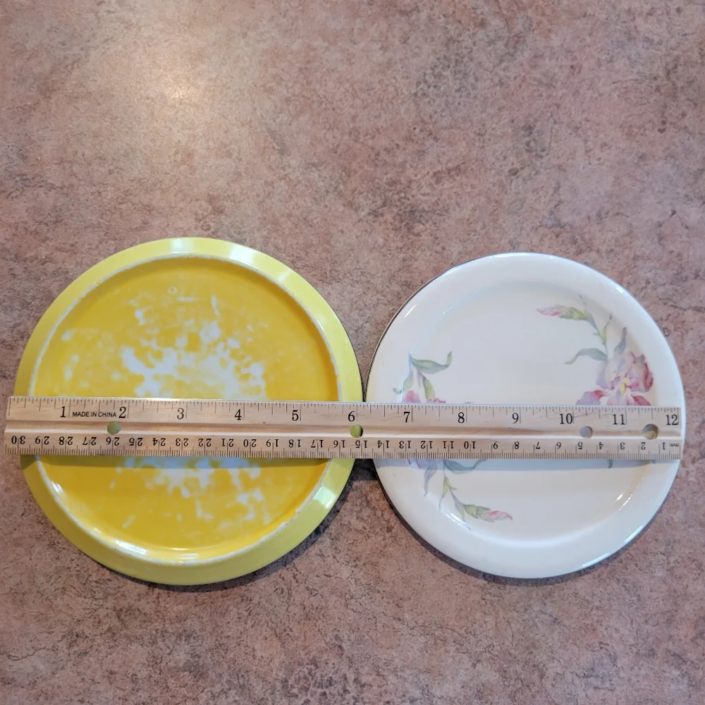 2 Vintage Items  ~ Yellow Trivet - Germany & Floral Universal (?) Lid or Trivet
